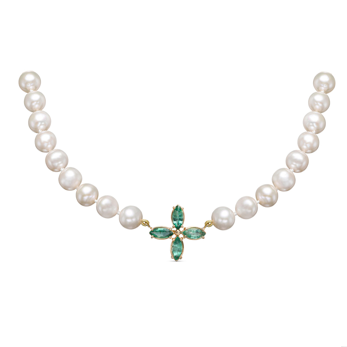 Pearls and Emeralds flower necklace