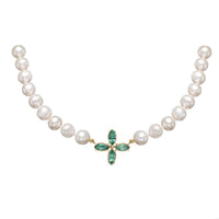 Pearls and Emeralds flower necklace