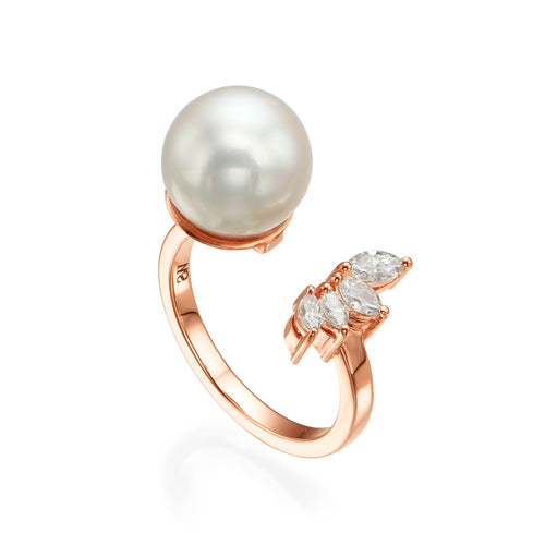 Pearl & Marquise shape Diamonds Open Ring