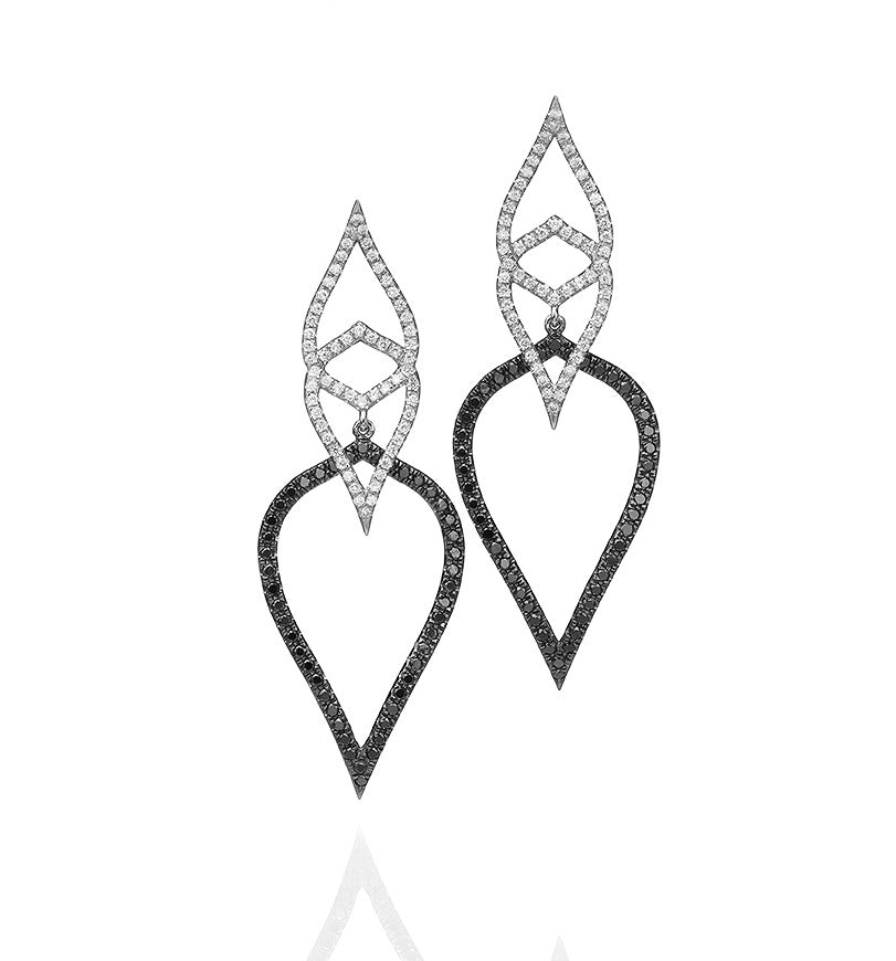 black and White Diamonds Leaves Earrings