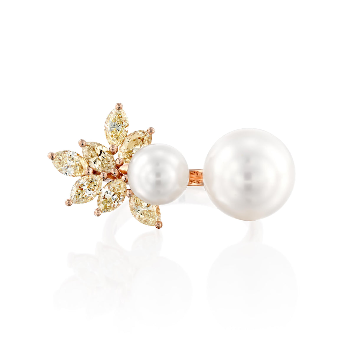 Pearls and Marquise Diamond Open Ring