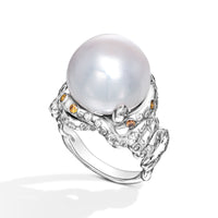Pearl and Diamonds Snake Statement Ring