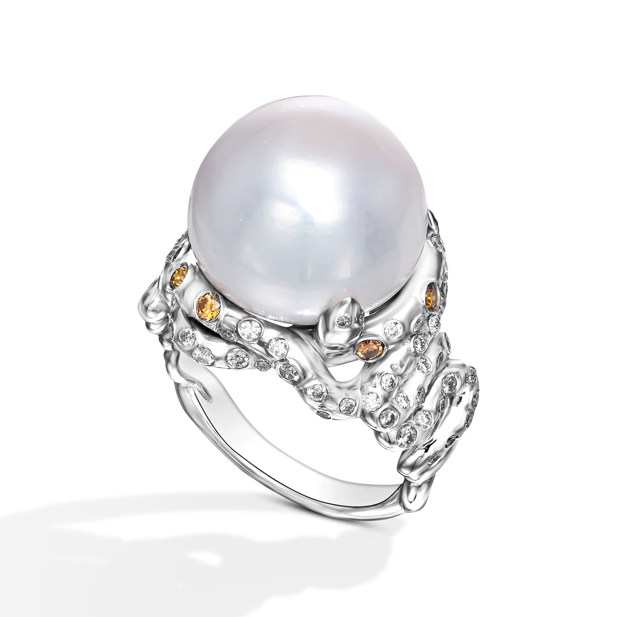 Pearl and Diamonds Snake Statement Ring