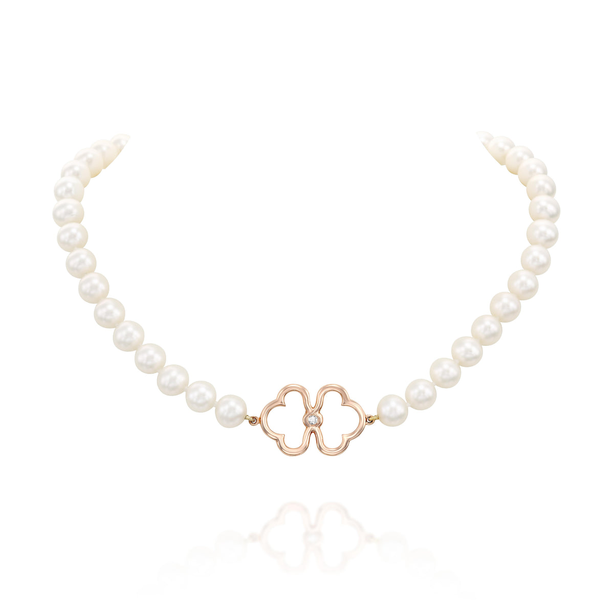Pearl and Rose Gold Diamond Pendant Necklace