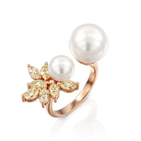 Pearls and Marquise Diamond Open Ring