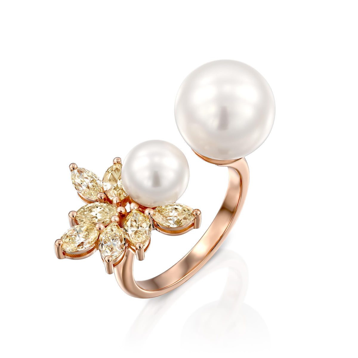 Pearls and Marquise Diamond Open Ring