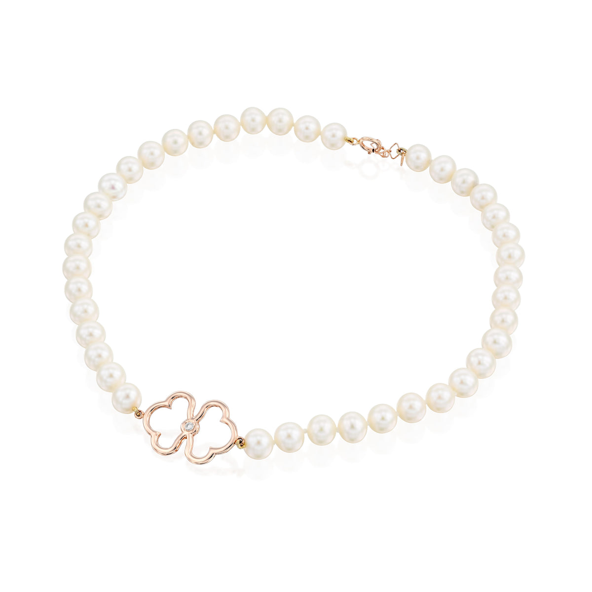 Pearl and Rose Gold Diamond Pendant Necklace