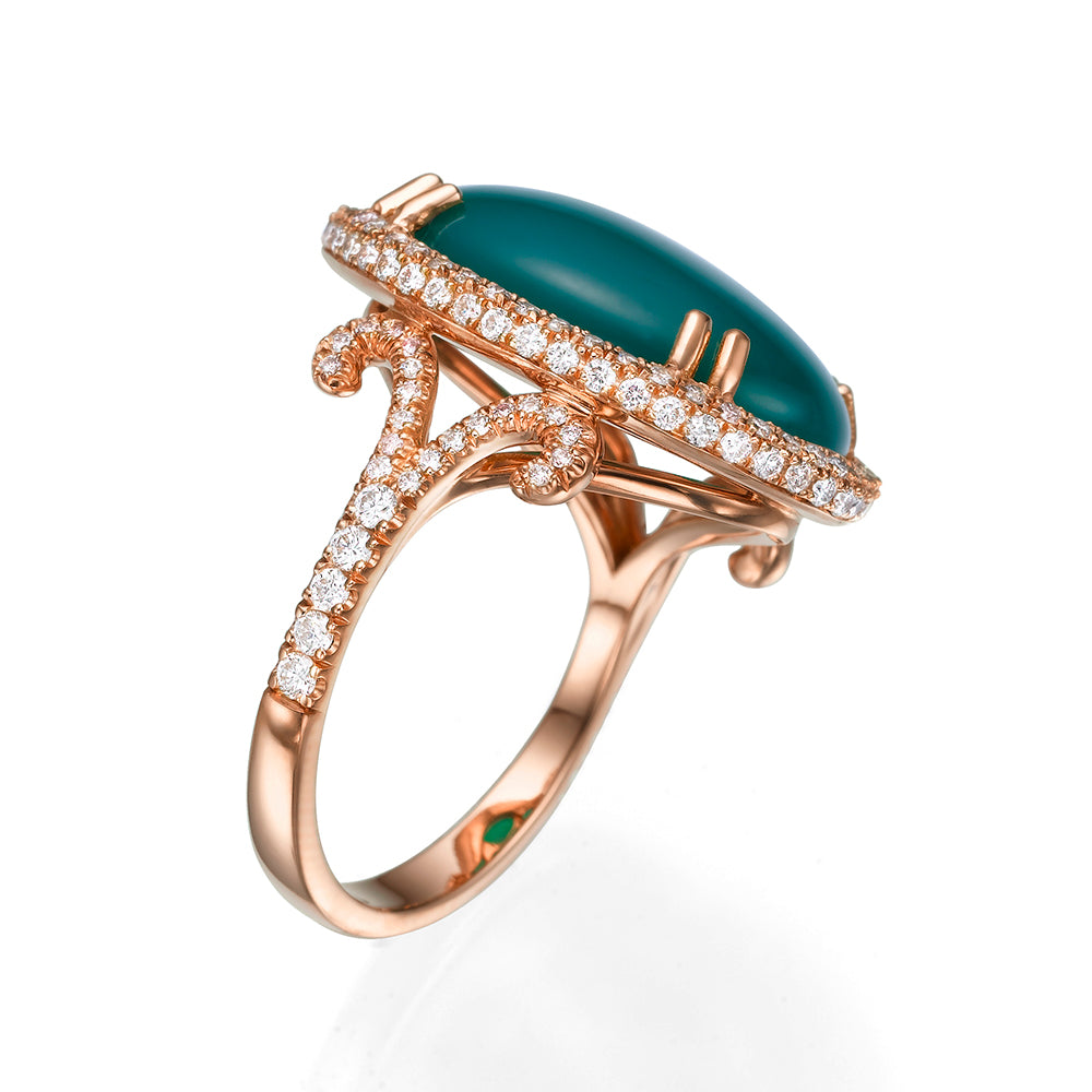 Green Onyx and Diamonds Cocktail Ring
