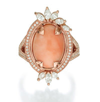 Coral and Marquise Diamonds Cocktail Ring