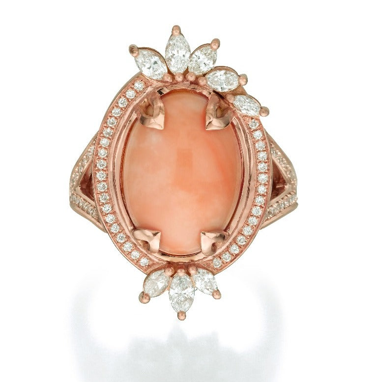 Coral and Marquise Diamonds Cocktail Ring