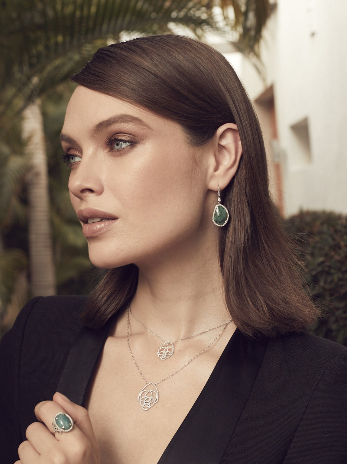Emerald Teardrop Diamond Earrings