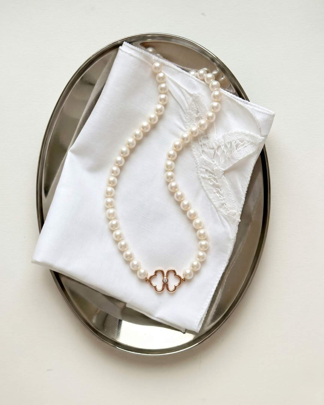 Pearl and Rose Gold Diamond Pendant Necklace